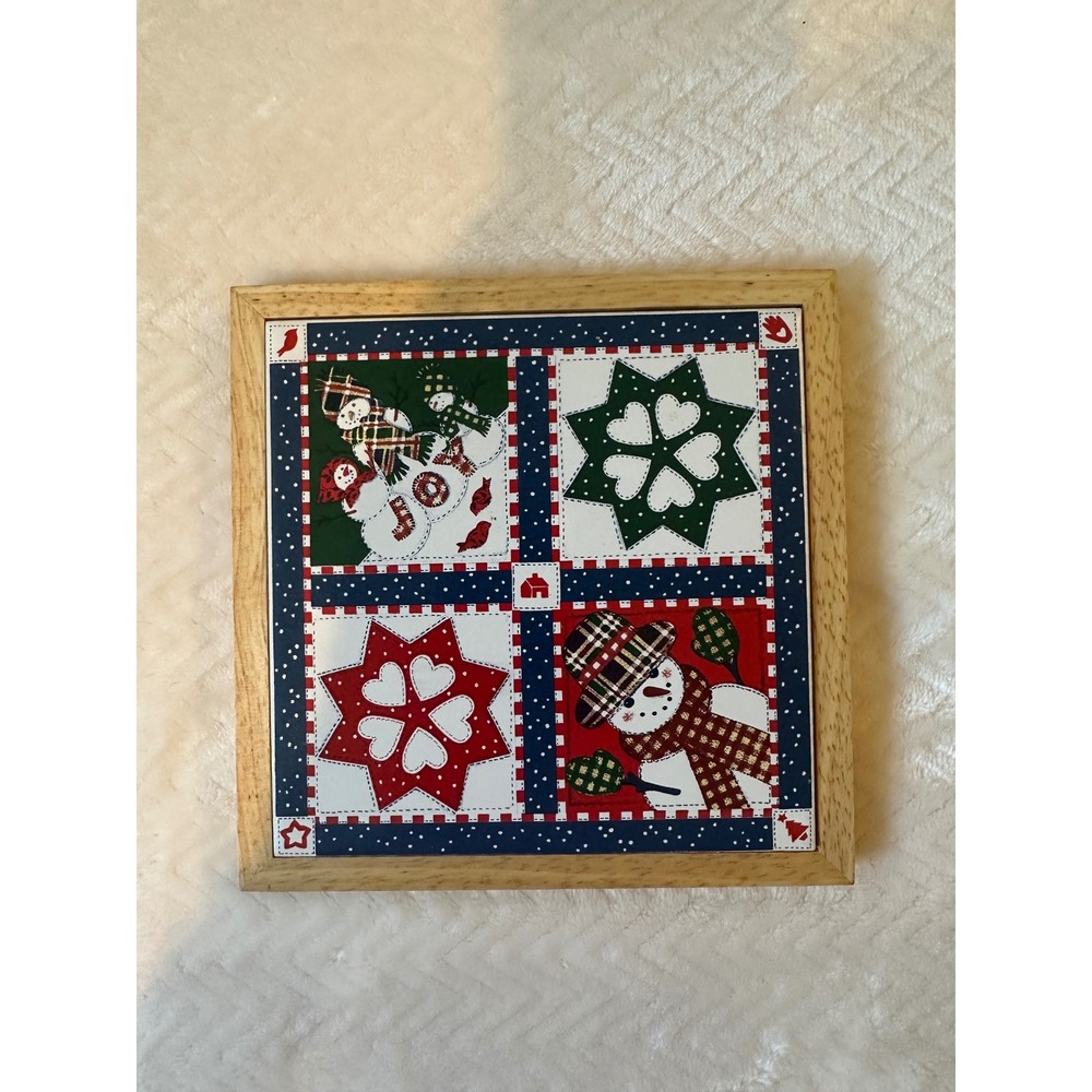 Hallmark Christmas Quilt Snowman Ceramic Tile/Trivet